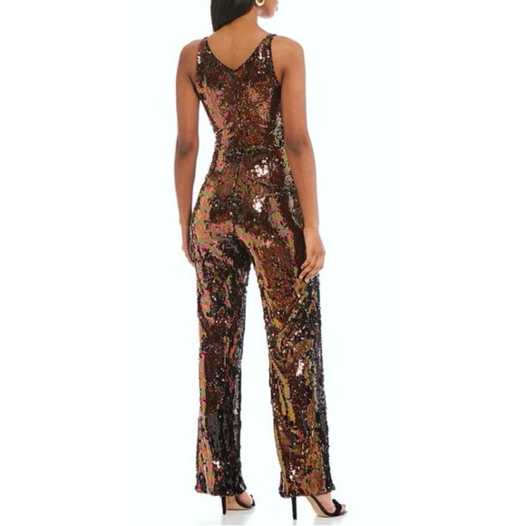 Dress The Population Sequin Jumpsuit Auburn Bronze - Picture 3 of 9